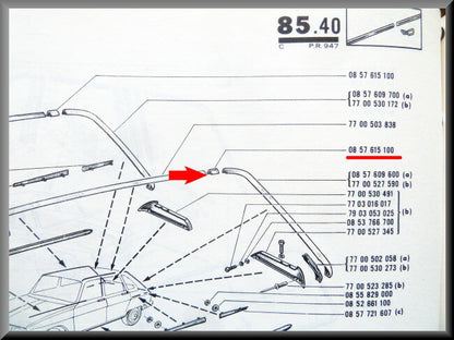 Goulotte de toit, raccord – Renault 16 – OEM 0857615100