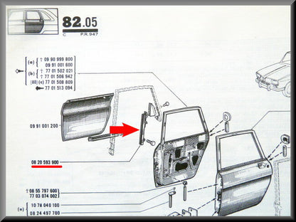 Glissière de vitre de porte arrière droite – Renault 16 – OEM 0820593900