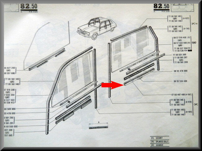 Ruitprofiel achterzijde links en rechts – Renault 16 – OEM 0855534400 / 0855588000