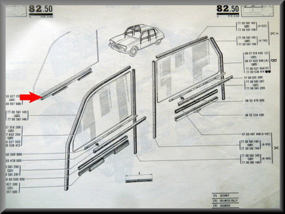 Ruitprofiel voorzijde rechts – Renault 16 – OEM 7700557686 / 7700557688