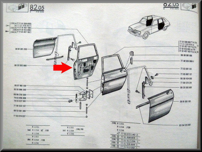 Portière arrière droite – Renault 16 type 2 – OEM 7701457182 – NOS