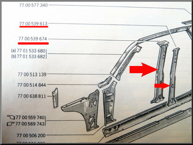 B stijl rechts binnenzijde en buitenzijde  – Renault 12 – OEM 7700539674