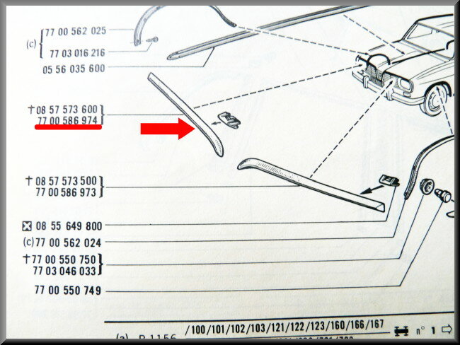 Bandeau de capot droit – Renault 16 > 1973 – OEM 7700586974