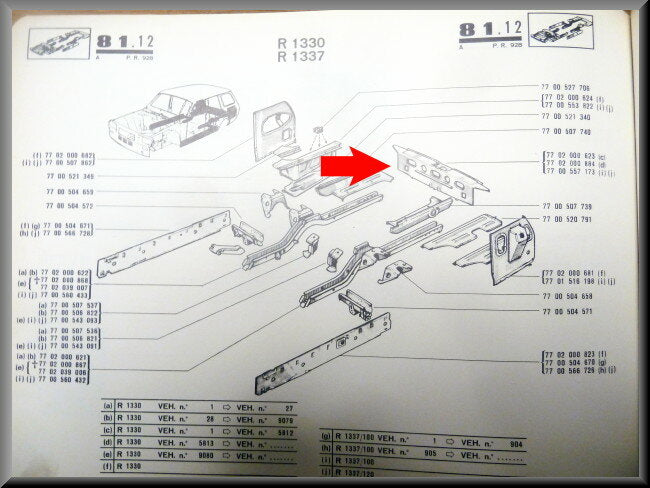 Rear inner panel – Renault 12 Break – OEM 7700557173