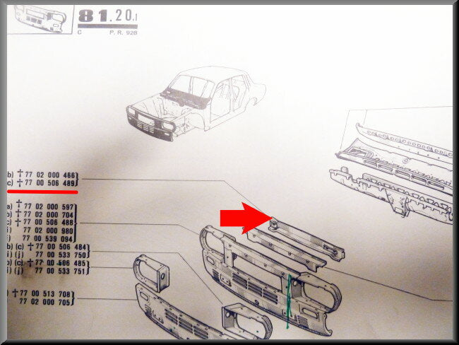 Poutre face avant supérieure – Renault 12 – OEM 7700506489