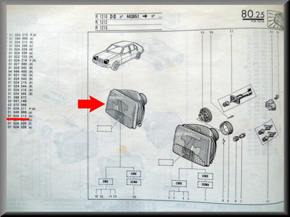 Koplamp rechts – Renault 14 -Renault Rodeo 6 (H4 fase 1) – OEM 7701024213 – NOS