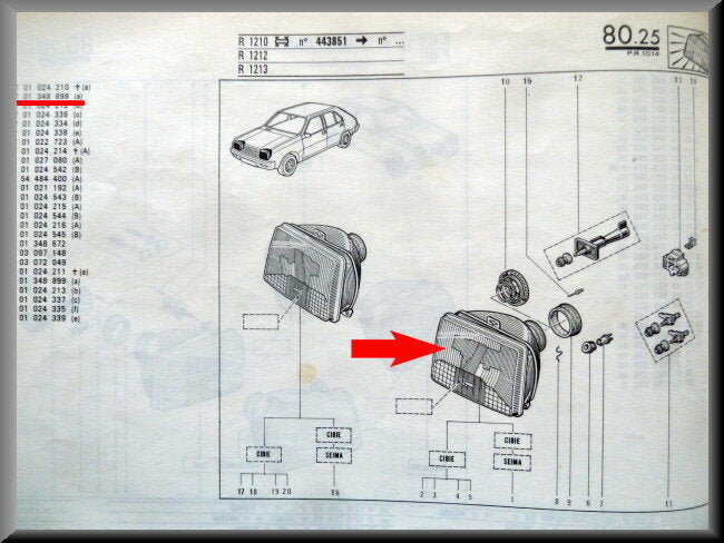 Headlight left - Renault 14 - Renault Rodeo 6 (Bilux phase 1) - OEM 7701348899 - NOS