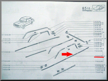 Lijst op achter portier links en rechts – Renault 12 – OEM 7700616289