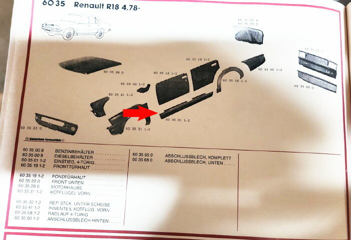 Box beam left – Renault 18 – OEM 603501 – NOS
