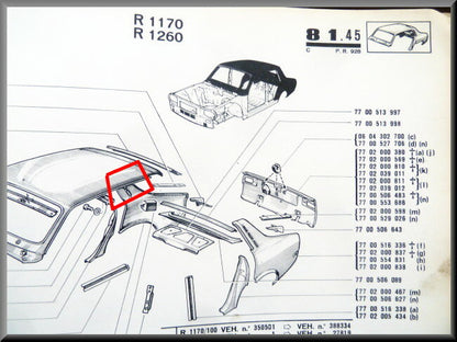 Partie supérieure aile arrière droite – Renault 12 – OEM 7700554833 – NOS