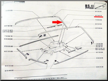 Baguette décorative de toit arrière droite – Renault 16 type 1 – OEM 0857609700
