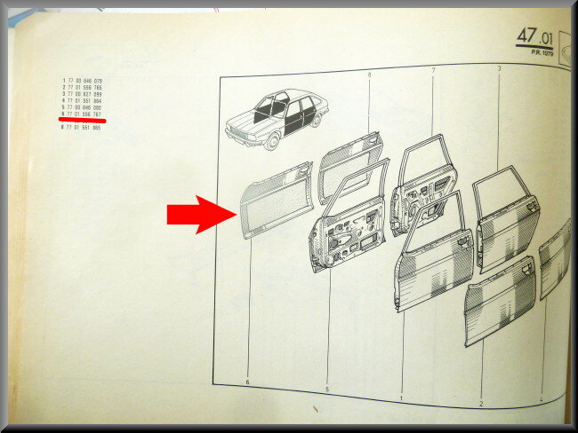 Deurplaat voorzijde rechts  – Renault 20 - Renault 30 - Renault 18 – OEM 7701556767 – NOS