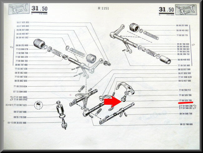 Bout schakelvork achteruit versnelling (4 en 5 bak) – Renault 16 – OEM 7700520709