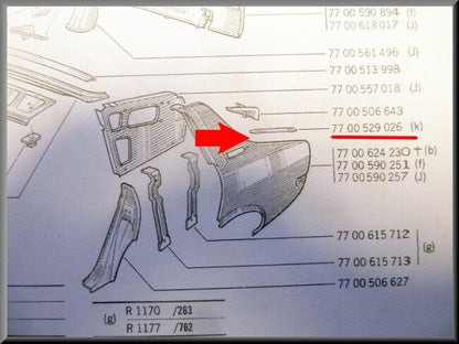 Renfort de gouttière arrière gauche – Renault 12 – OEM 7700529026 – NOS