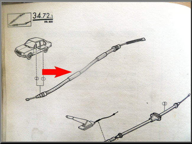 Rear right handbrake cable – Renault 18 – OEM 7704002227 – NOS