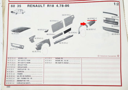 Bas d'aile arrière droite – Renault 18 – OEM 6035600 – NOS