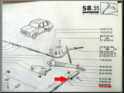 Câble principal de frein à fourche – Renault 16 – OEM 0608165600
