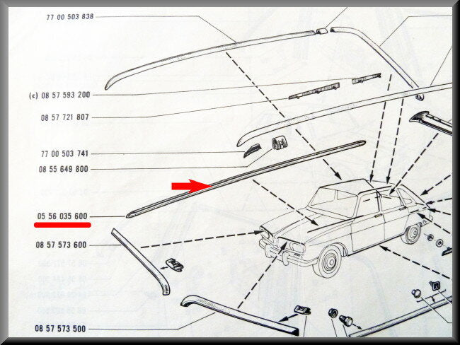 Chrome strip box beam right - Renault 16 - OEM 0556035600