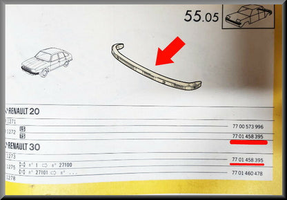 Front bumper with rubber strip – Renault 20 - Renault 30 (R1271, 1272) – OEM 7701458395 – NOS