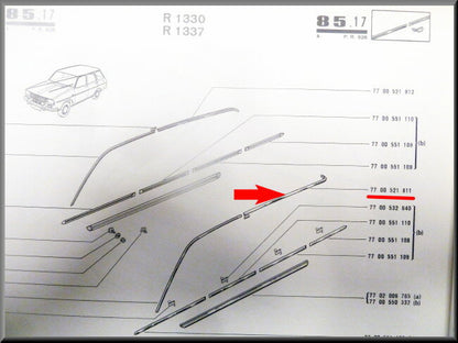 Moulure de toit arrière gauche – Renault 12 Break – OEM 7700521811