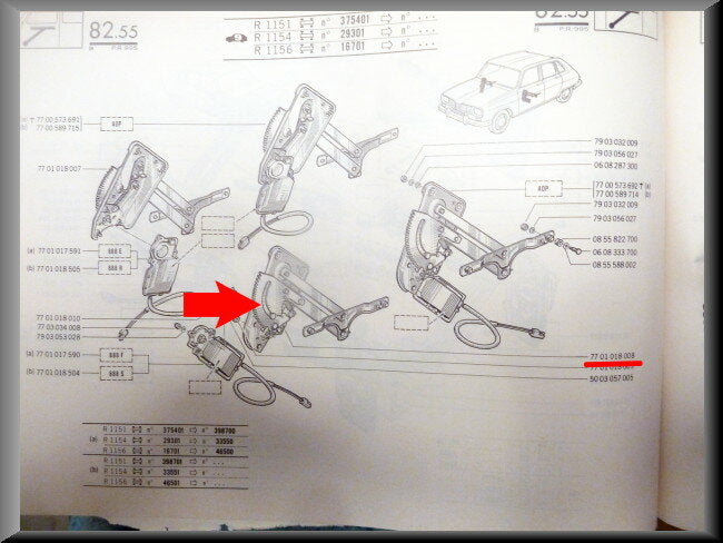 Ruithef mechaniek voorzijde links  – Renault 16 TX – OEM 7701018008 – Used