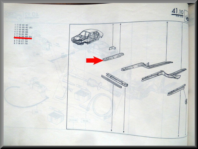 Chassis balk rechts  – Renault 14 – OEM 7700585488 – NOS