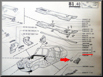 Agrafe en caoutchouc de fixation, charnière de capot gauche – Renault 16 – OEM 0608438902