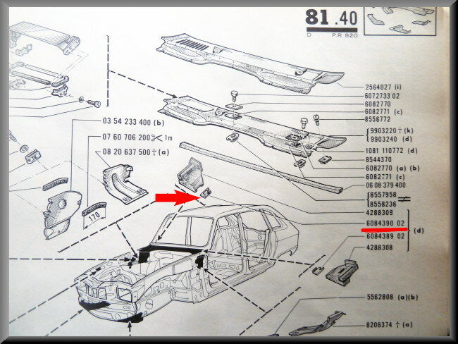 Klemmetje windlooprubber scharnier motorkap rechts – Renault 16 – OEM 0608439002