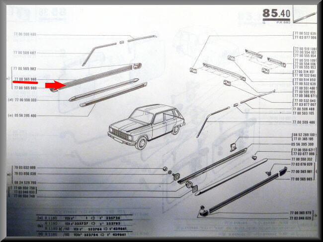 Garniture de bas de caisse droite – Renault 6 – OEM 7700565966 – NOS