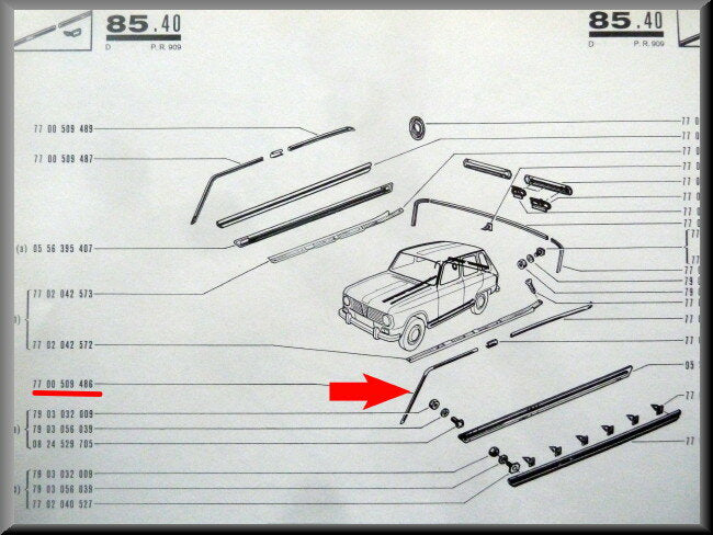 Roof molding front left – Renault 6 – OEM 7700509486