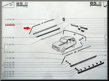 Baguette de pavillon avant droite – Renault 6 – OEM 7700509487