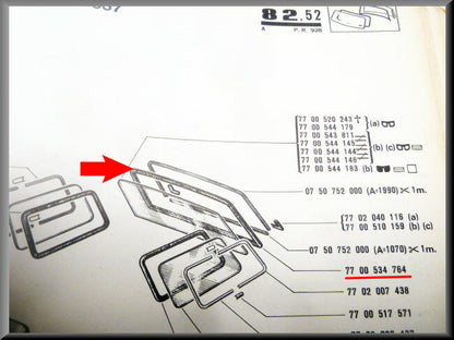 Joint en caoutchouc de vitre arrière (avec logement pour jonc de garniture) – Renault 12 Break – OEM 7700534764