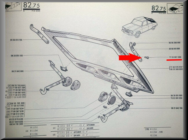 Achterklep schroef en revet – Renault 16 – OEM 7703061057 / 7703007099