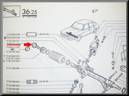 Crémaillère de direction – Renault 20 - Renault 30 – OEM 7701466202 / 7700571315 – NOS