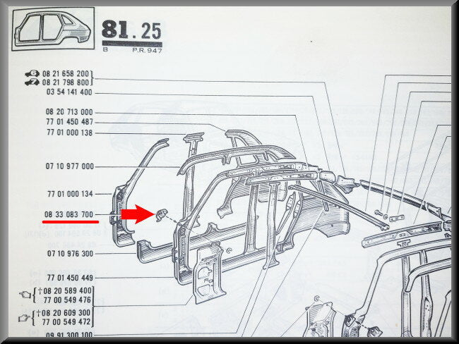 Koppelstuk steun carrosserie voorzijde rechts – Renault 16 – OEM 0833083700