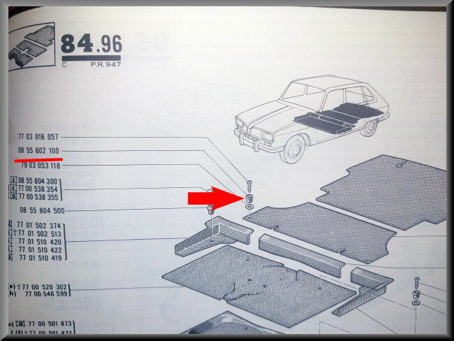 Rear rubber mat mounting – Renault 16 – OEM 0855602100