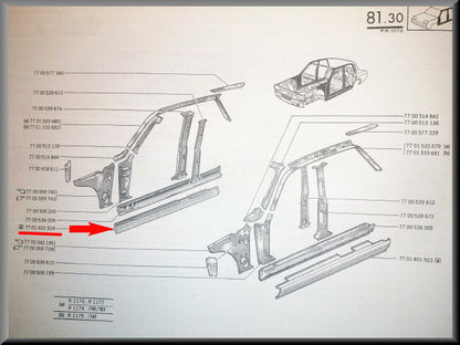 Right side sill – Renault 12 – OEM 7701401924 – NOS