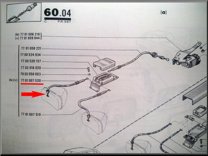Câble réglage phare droit extérieur – Renault 16 – OEM 7701007520