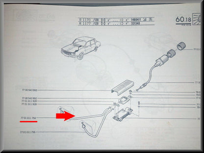Headlight adjustment cable, right outer – Renault 12 – OEM 7701011756