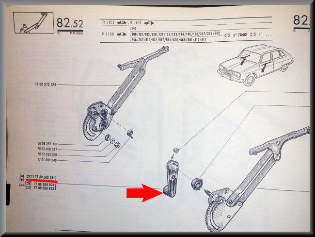 Raamslinger (laatste modellen) – Renault 16 – OEM 7700500081 / 770050008
