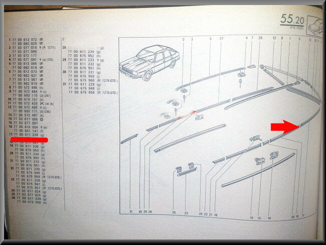 Moulure aile arrière gauche – Renault 20 – OEM 7700611238 – NOS