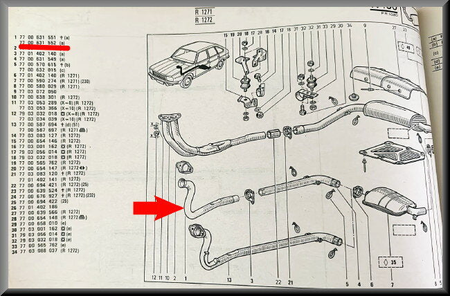 Uitlaatpijp  – Renault 20 – OEM 7700631552 – NOS