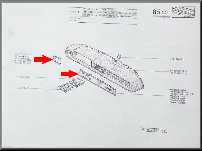Plaques de tableau de bord (aluminium) – Renault 12 – OEM 7700589208