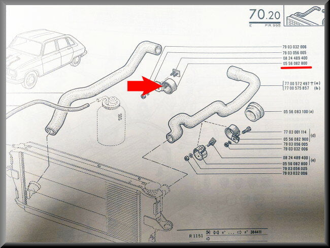 Beugel waterslang rechts – Renault 16 – OEM 0556082800