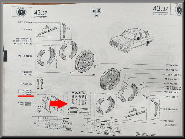Montage set remschoenen achter – Renault 16 – OEM 7701200696