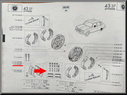 Montage set remschoenen achter – Renault 16 – OEM 7701200696