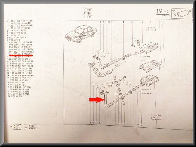 Exhaust downpipe (automatic transmission) – Renault 18 - Renault Fuego – OEM 7700685950 / 7700685952 – NOS