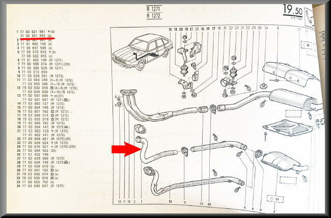 Tuyau d'échappement avec pare-chaleur – Renault 20 – OEM 7700631552 – NOS