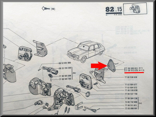 Cale de gâche de serrure arrière (1,5 mm) – Renault 16 – OEM 7700512079