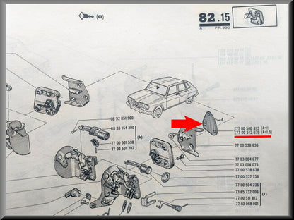 Cale de gâche de serrure arrière (1,5 mm) – Renault 16 – OEM 7700512079